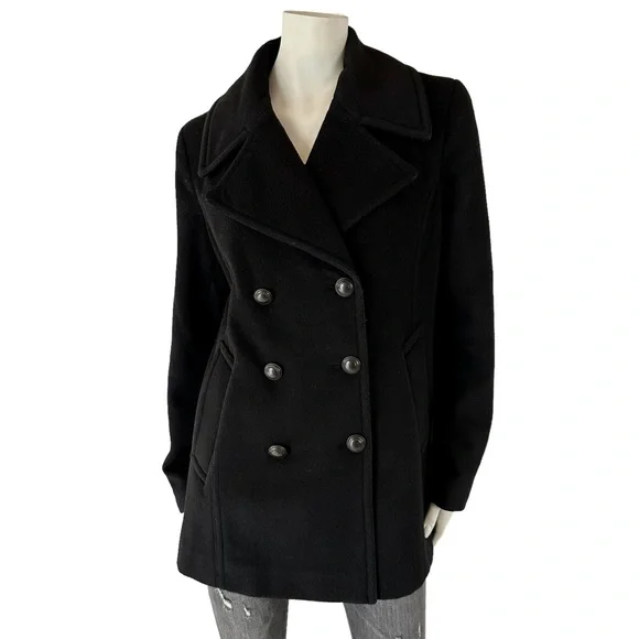 Stunning Karl Lagerfeld Black Double Breasted Wool Cashmere Pea Coat Jacket - Picture 5 of 11